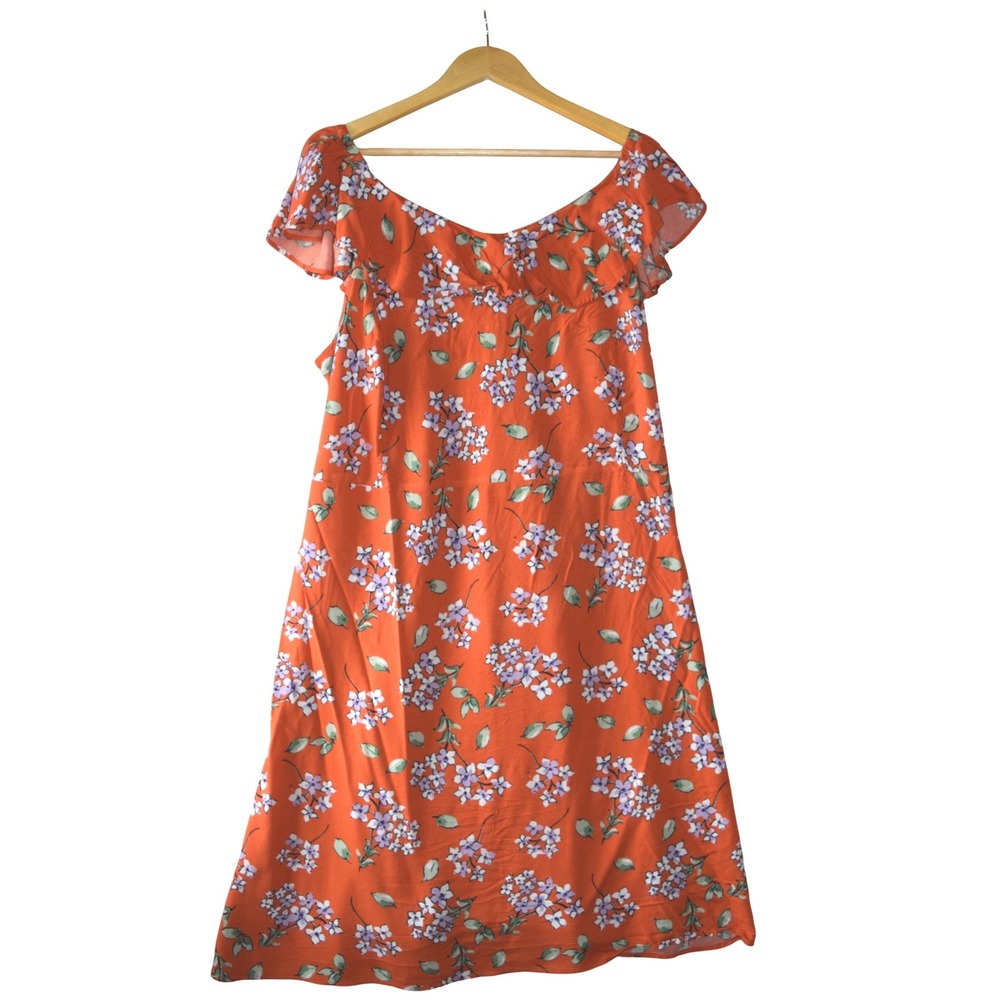 Taylor Street Floral Mini Dress Womens M Orange Ruffle Smocked Back Excellent